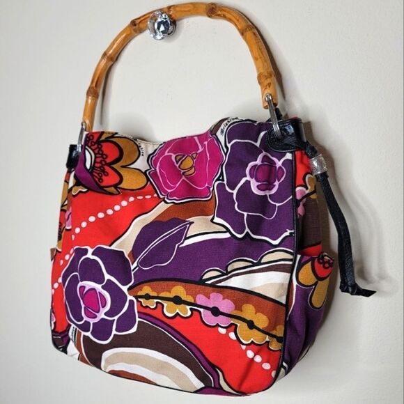 Brighton Baylyn Floral Canvas Shoulder Bag W/ Bamboo Handle - Picture 7 of 15
